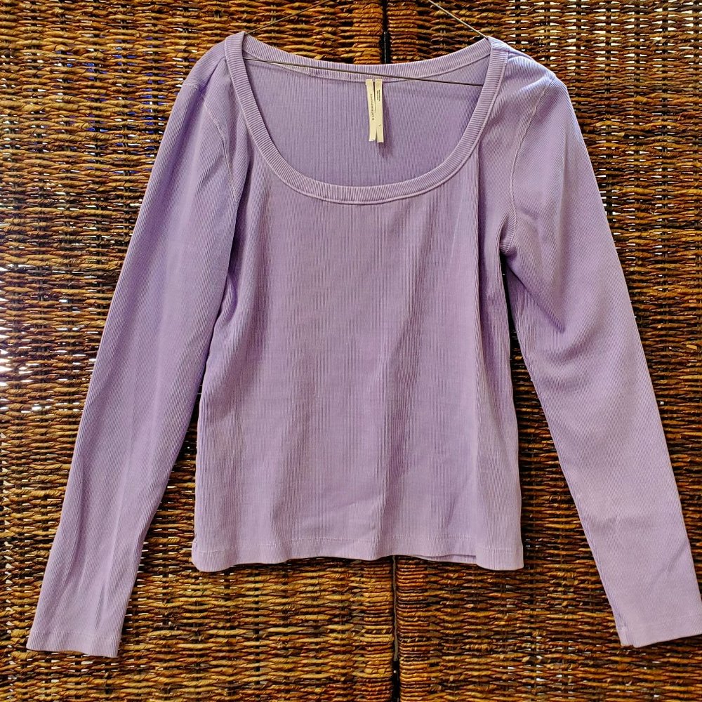Anthropologie Ribbed, Scoop Neck, Long Sleeve Shirt